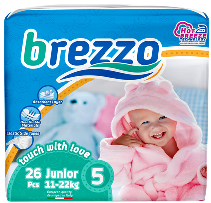 Підгузки дитячі Brezzo junior 5 11-22 кг 26 шт.